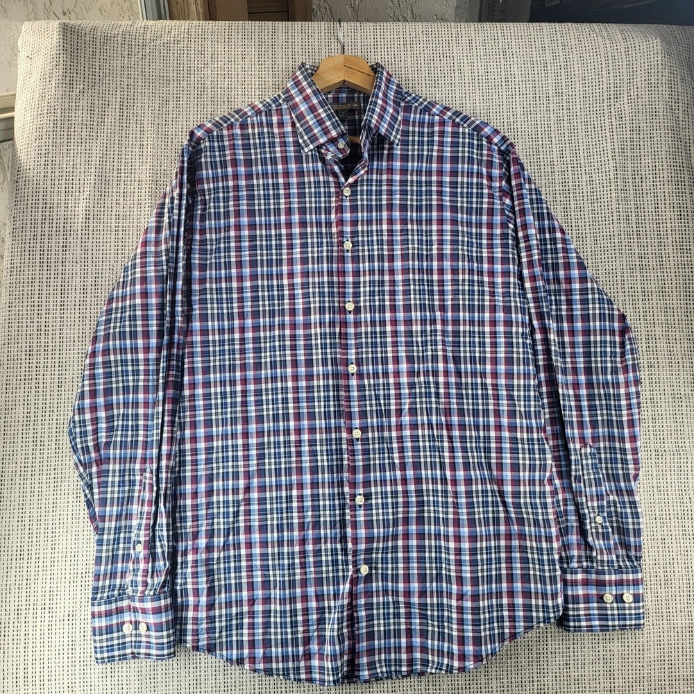 Peter Millar Shirt Mens Large Blue Red White Plaid Summer Comfort Button Down